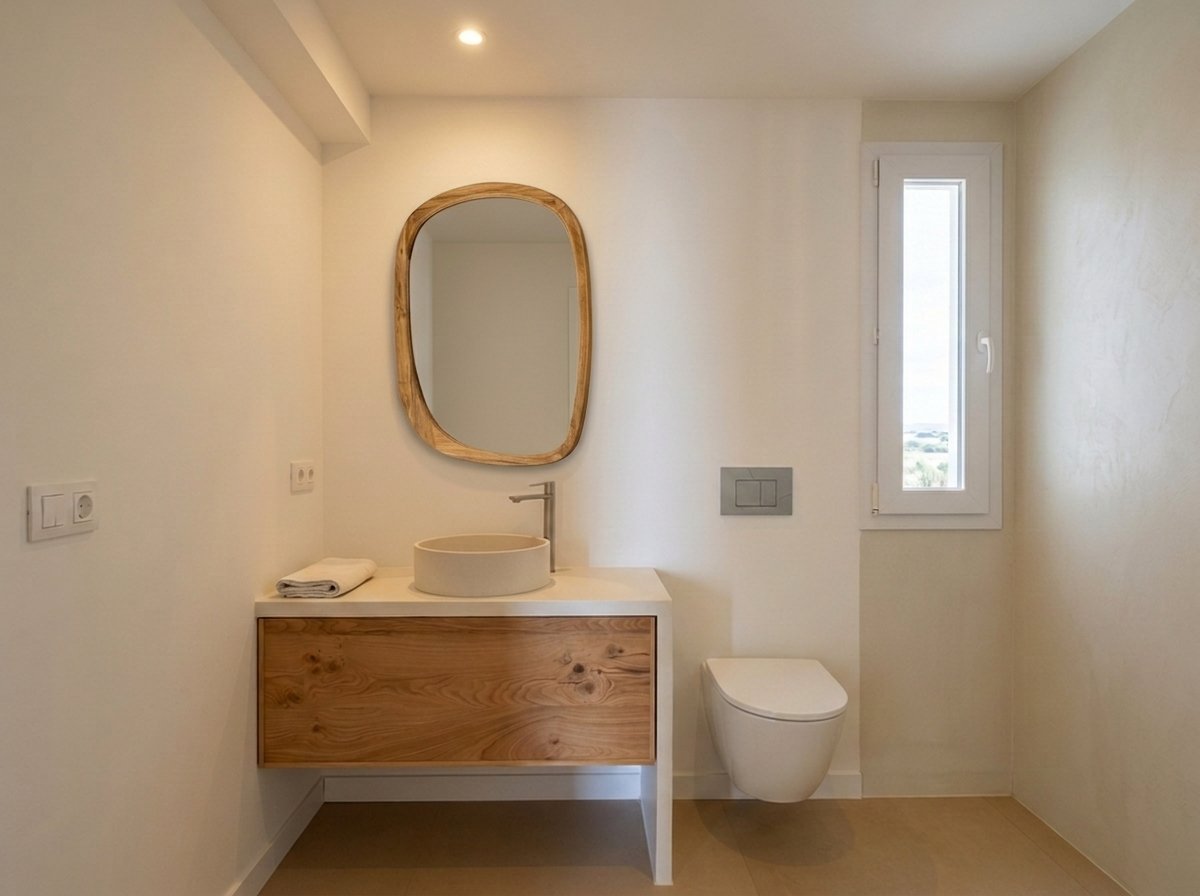 Baño con ducha en microcemento en Arenal d'en Castell