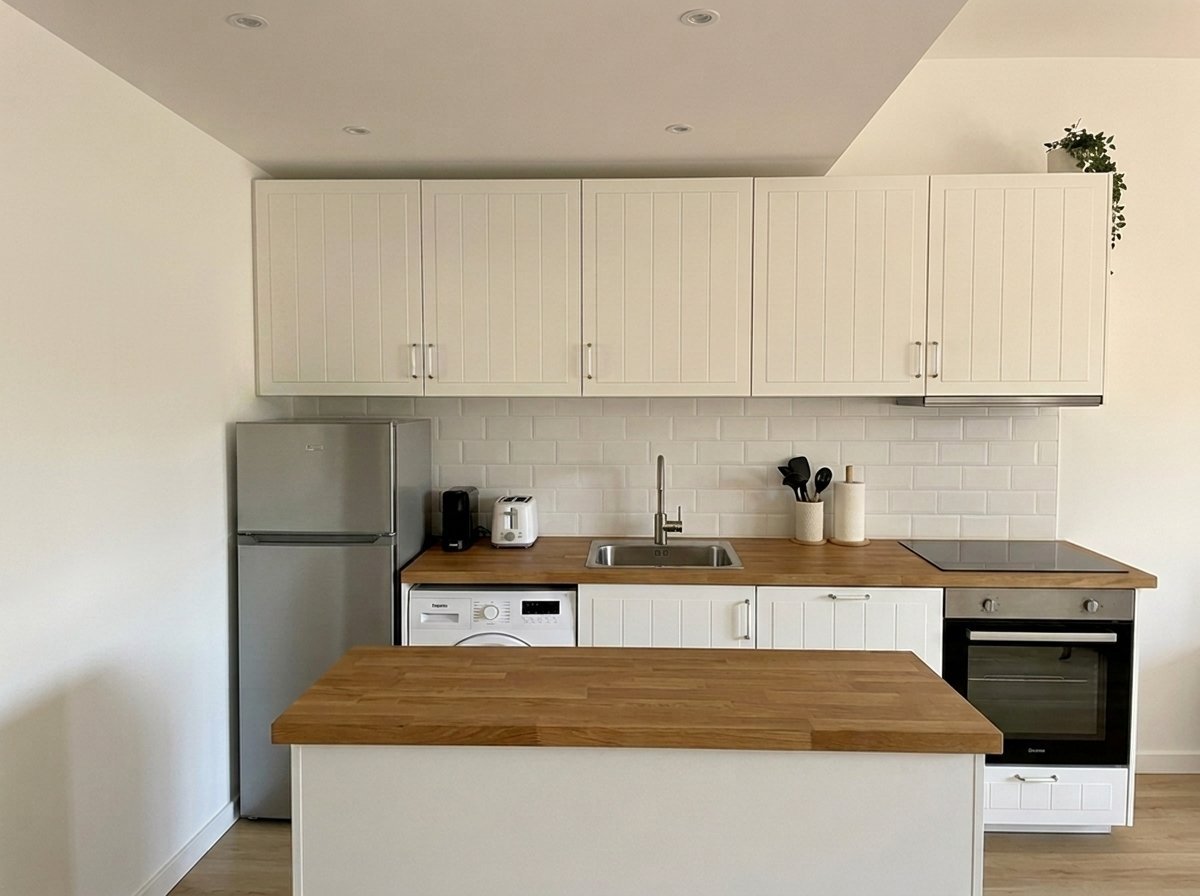 Cocina reformada, vista frontal, Apartamento Golf