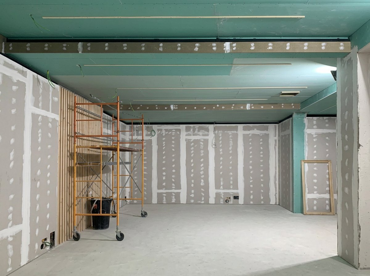 Estructura metálica de pladur en techo y pared, en obra